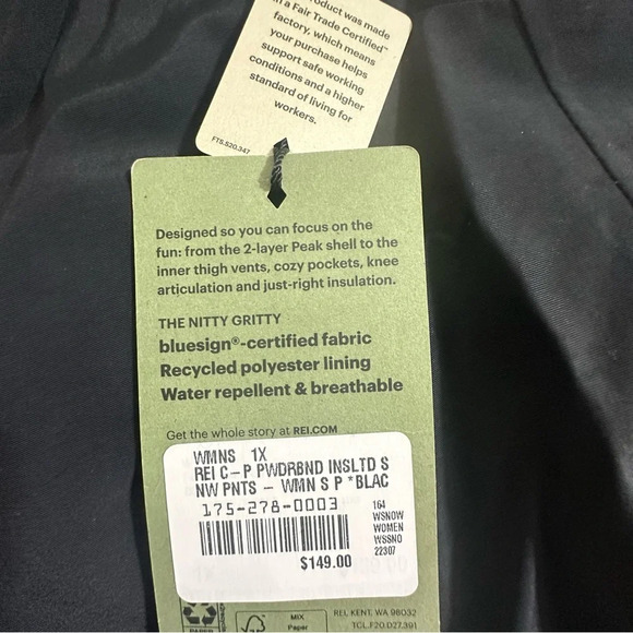 Rei Snow Pants Women Powder Bound Insulated Waterproof NWT Size 1XL / Sz 18 Blk - Picture 8 of 13
